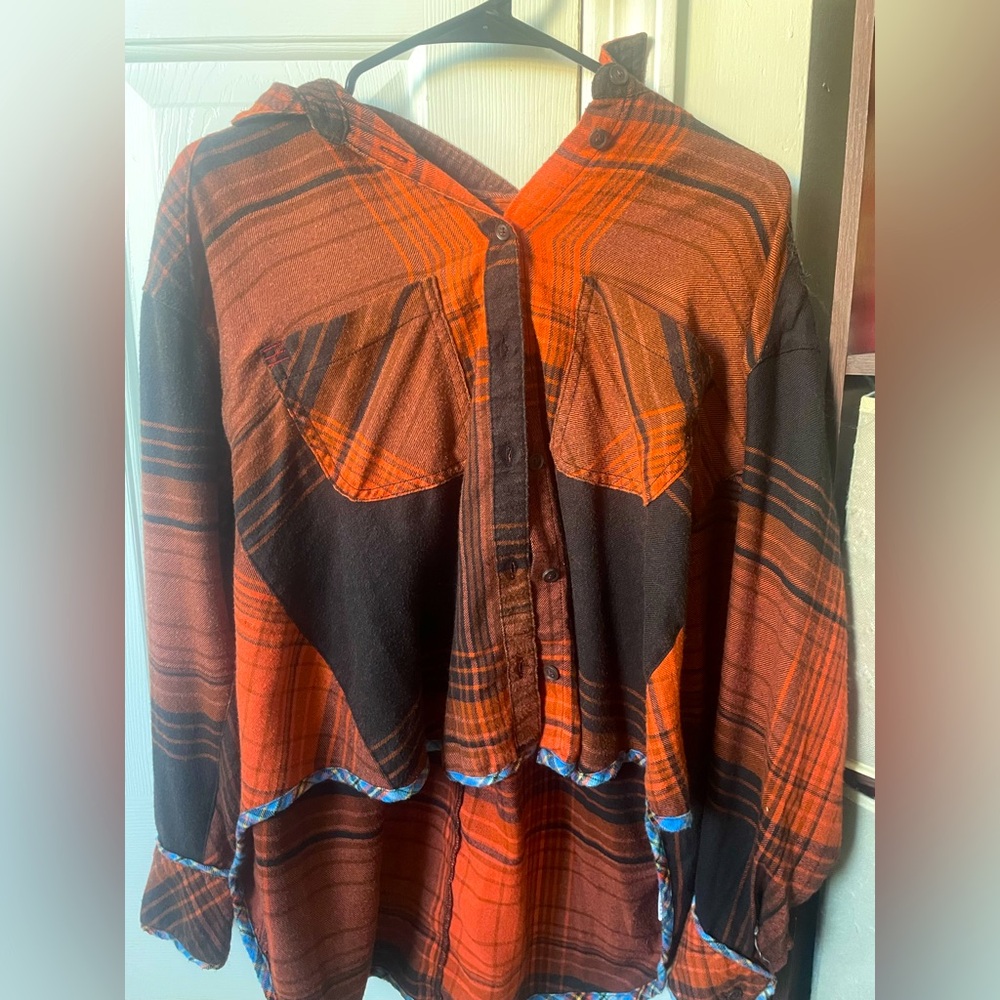 BDG urban outfitters orange blue flannel cardigan